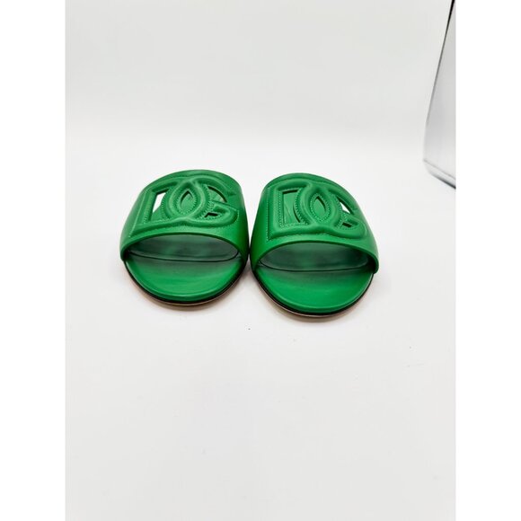 Dolce & Gabbana Bianca Calfskin Sliders with DG Logo in Green - Picture 4 of 10